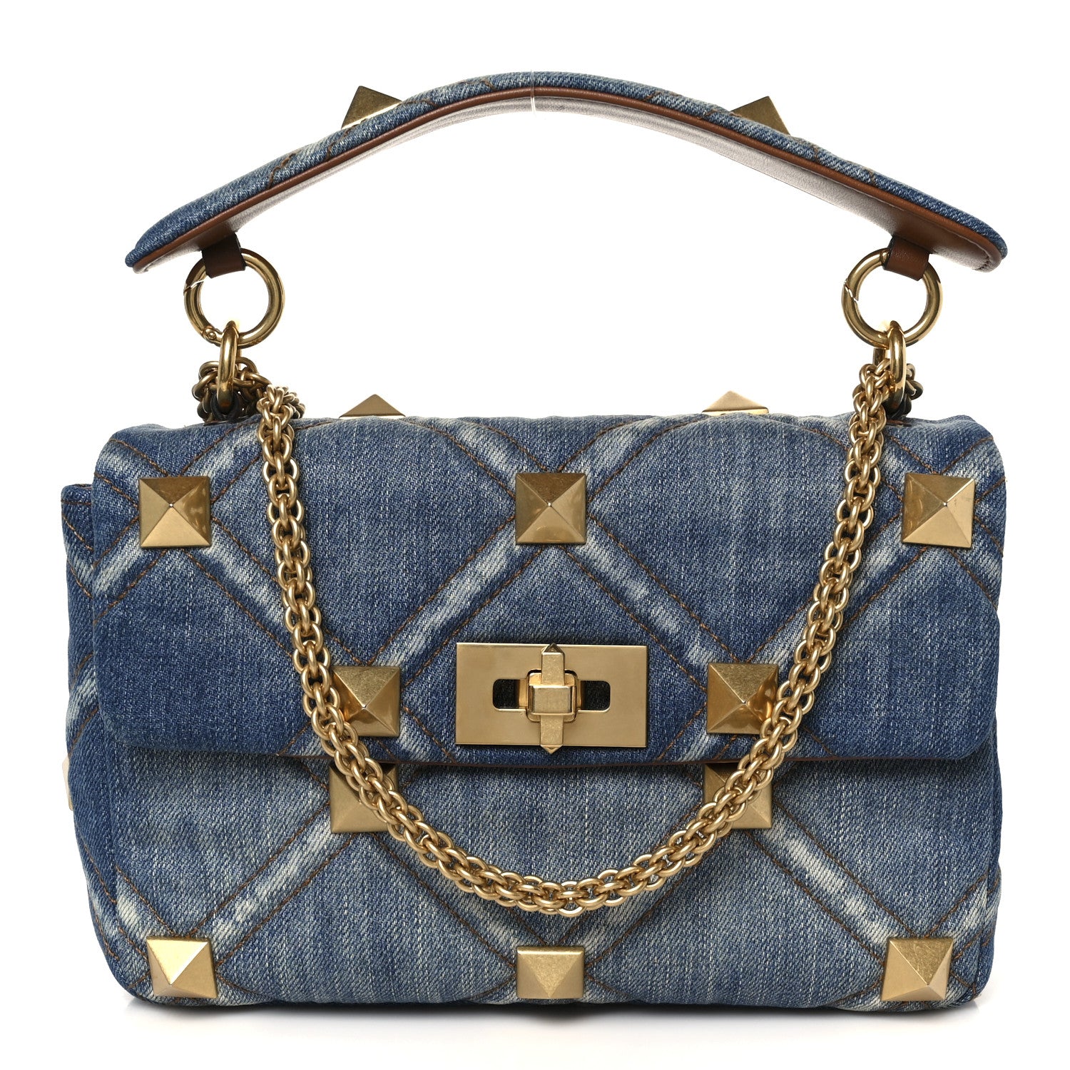 Valentino Garavani Denim Medium Roman Stud Shoulder Bag Light Denim Selleria 1 of 10