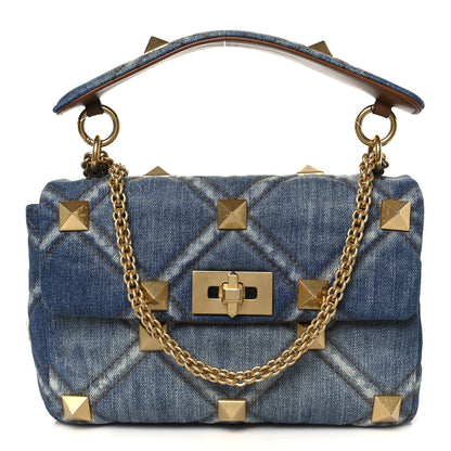 Valentino Garavani Denim Medium Roman Stud Shoulder Bag Light Denim Selleria 1 of 10