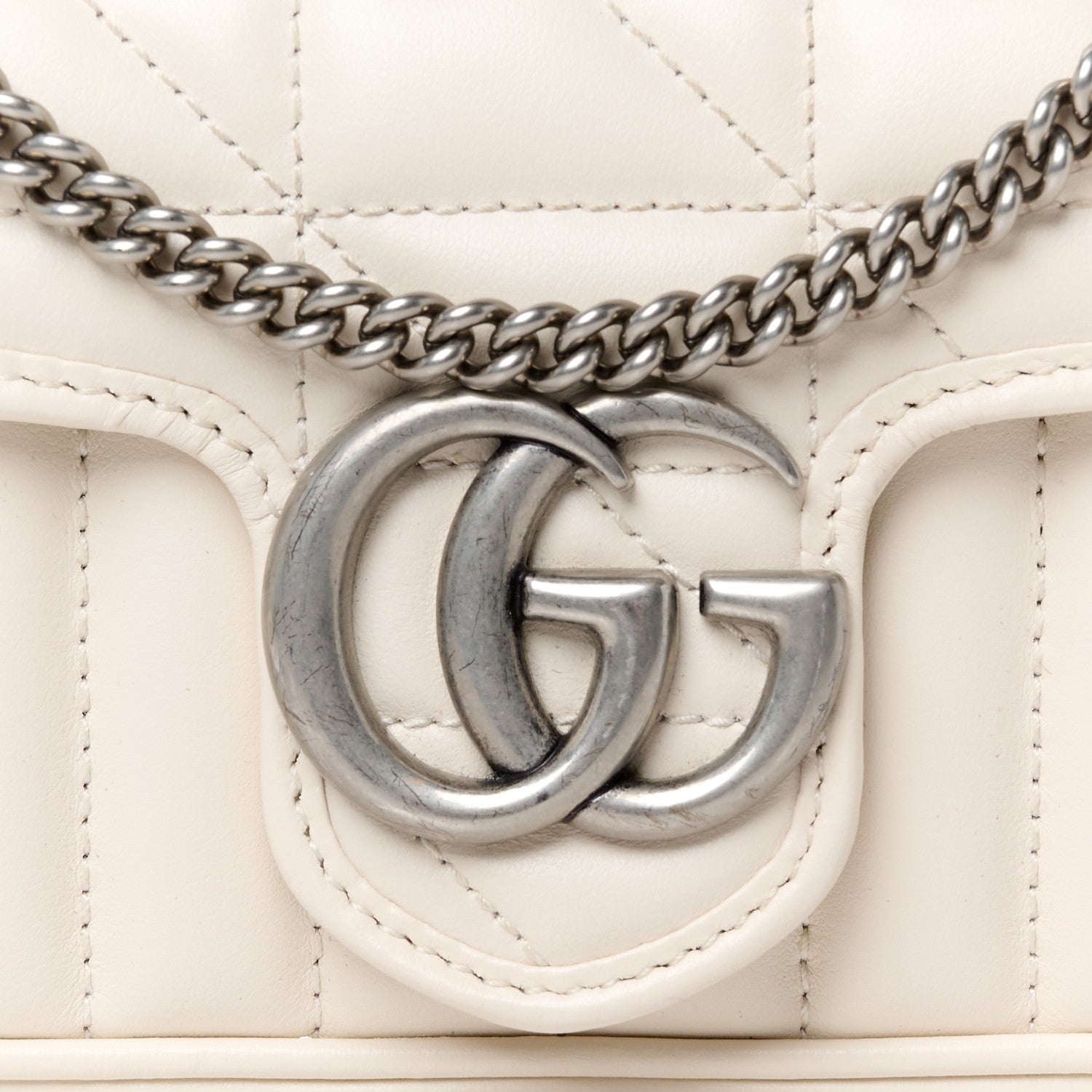 Gucci Calfskin Matelasse Aria Super Mini GG Marmont Shoulder Bag Mystic White 8 of 11