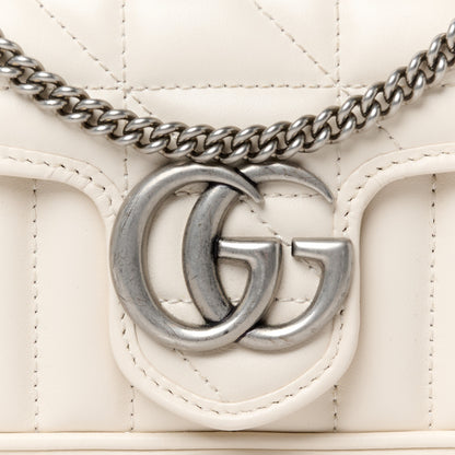 Gucci Calfskin Matelasse Aria Super Mini GG Marmont Shoulder Bag Mystic White 8 of 11