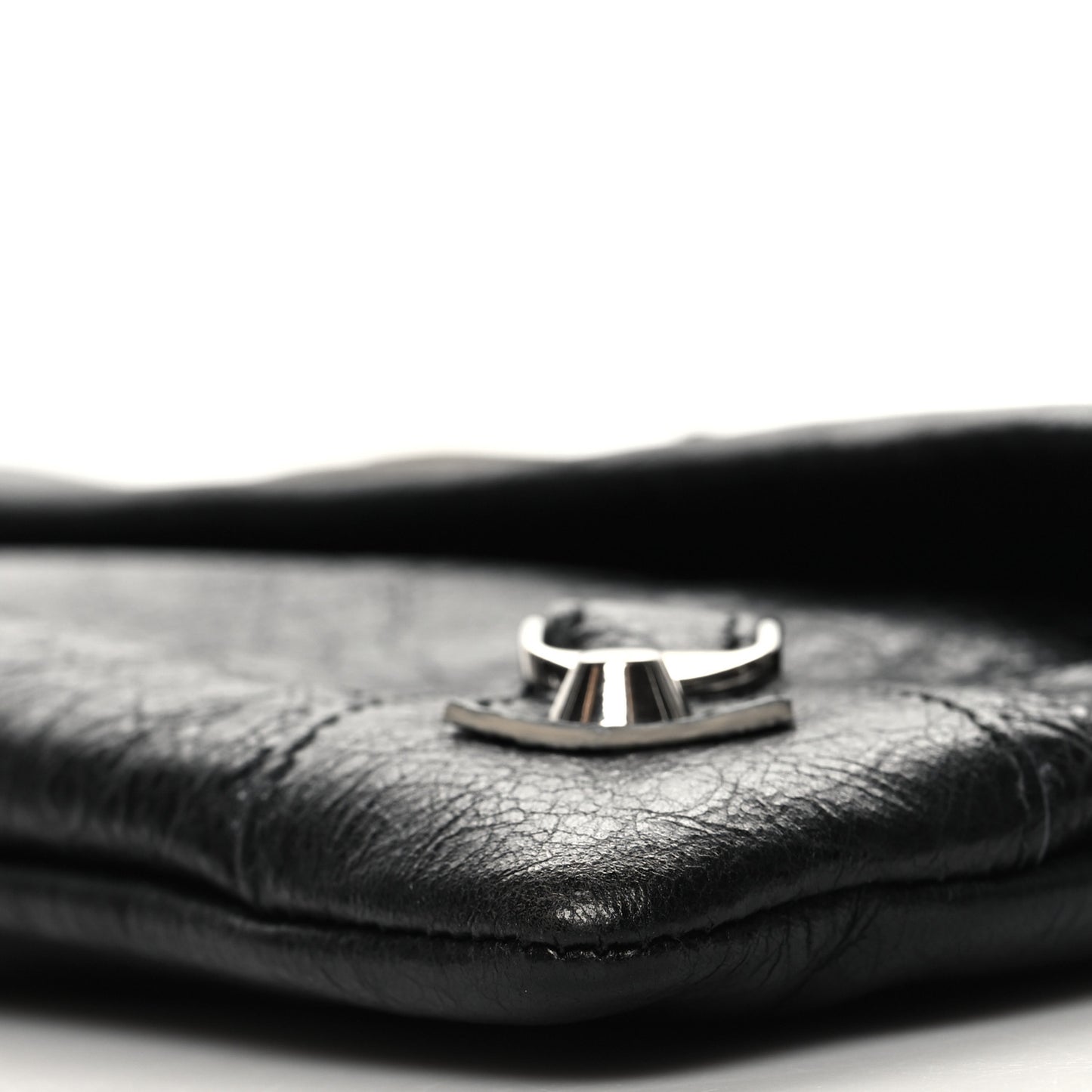 Agneau Silver Metallic Edge Hardware Envelope Clutch Black