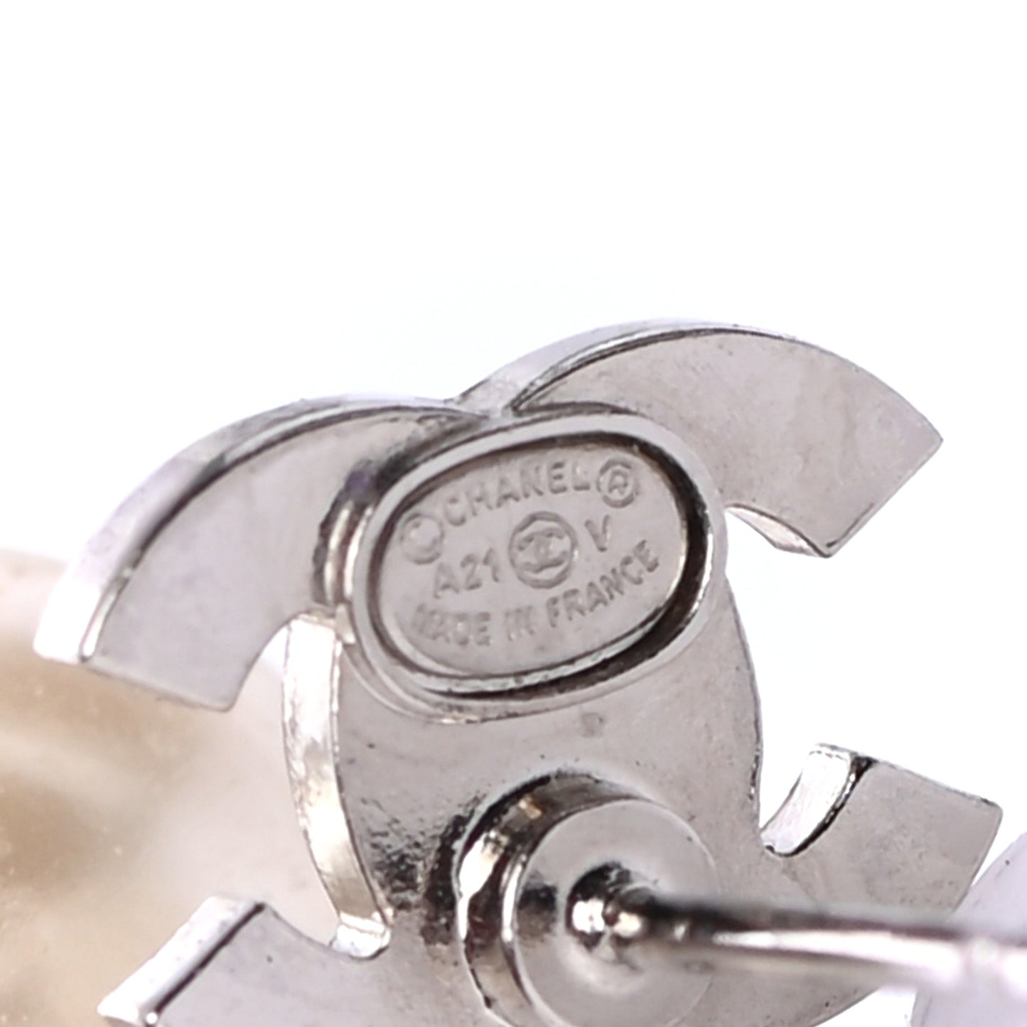 Crystal Pearl CC Drop Earrings Silver Pearly White