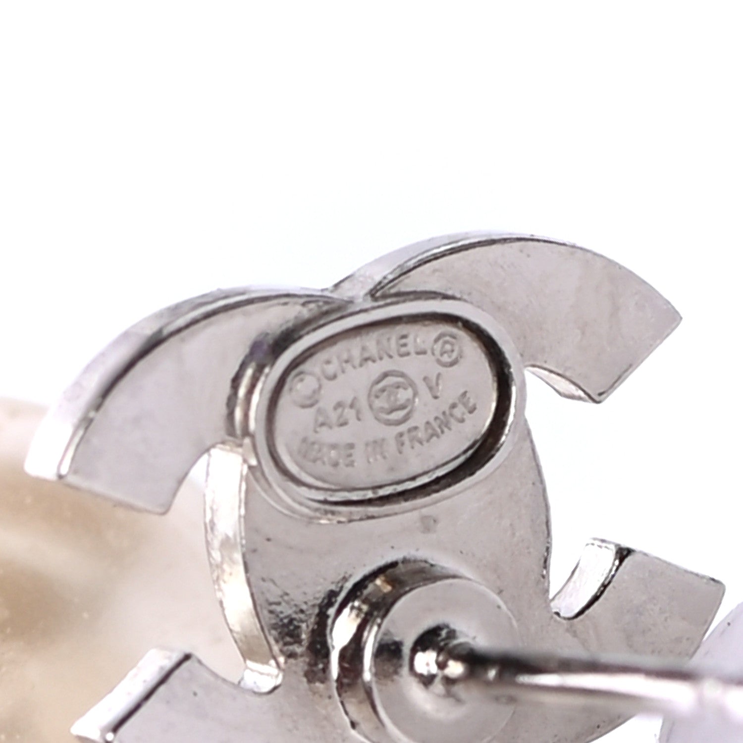 Chanel Crystal Pearl CC Drop Earrings Silver Pearly White 4 of 4