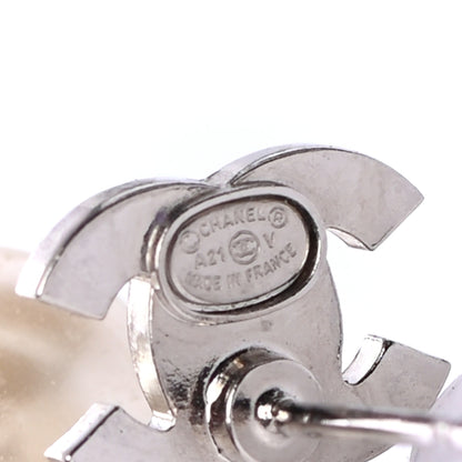 Chanel Crystal Pearl CC Drop Earrings Silver Pearly White 4 of 4