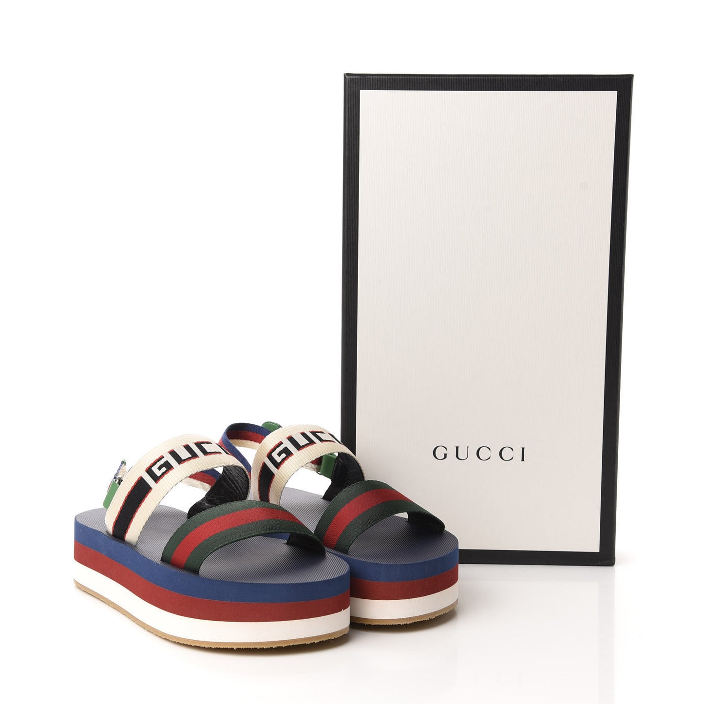 Nylon Stripe Logo Sylvie Web Platform Slingback Sandals 37 Green Red Ecru