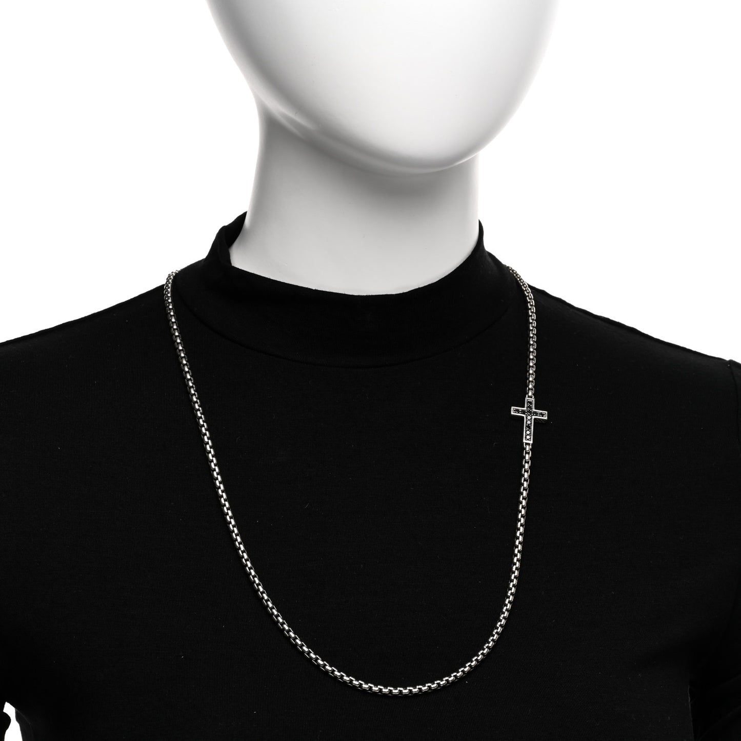 Sterling Silver Black Diamond Streamline Cross Station Necklace 26"