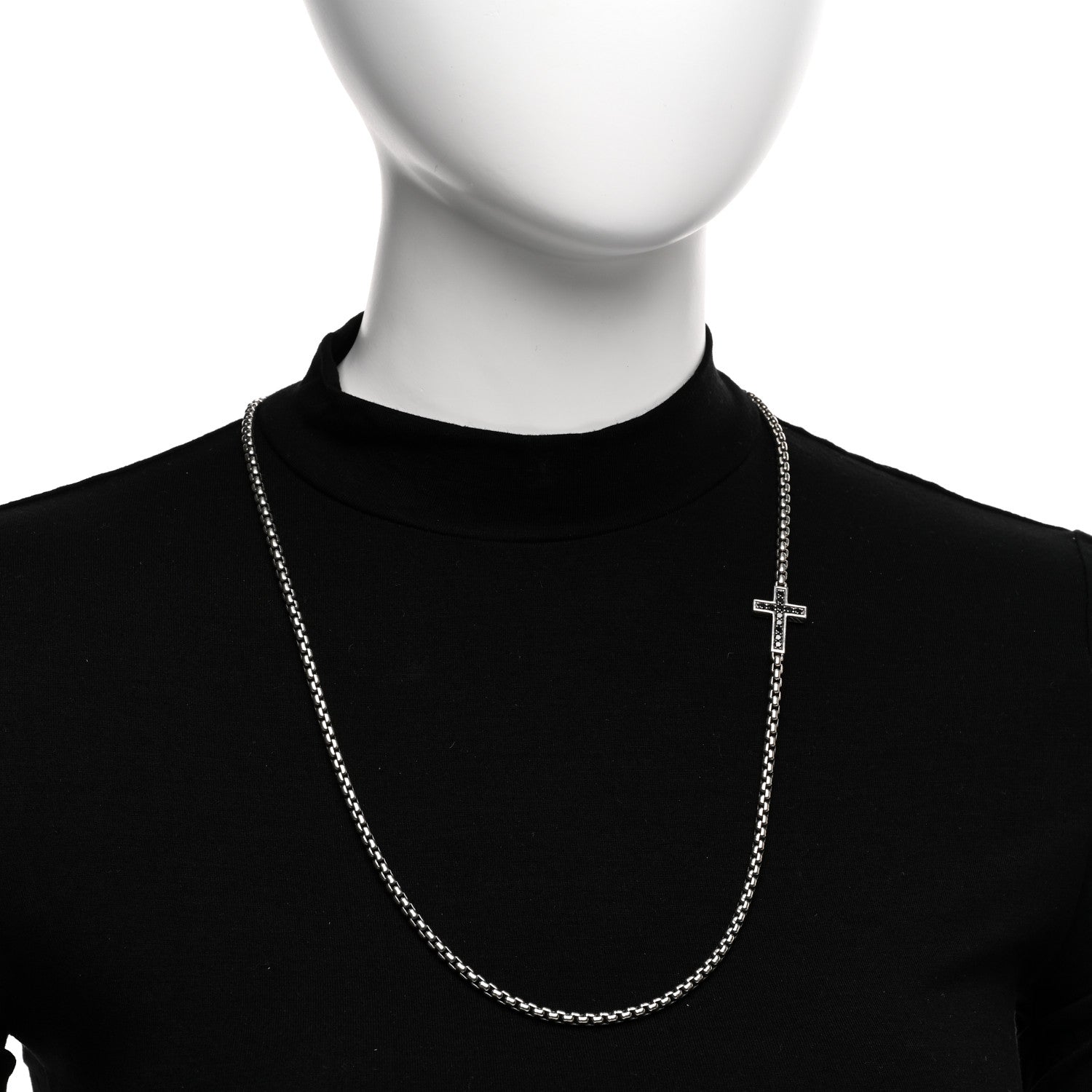 David Yurman Sterling Silver Black Diamond Streamline Cross Station Necklace 26" 2 of 4