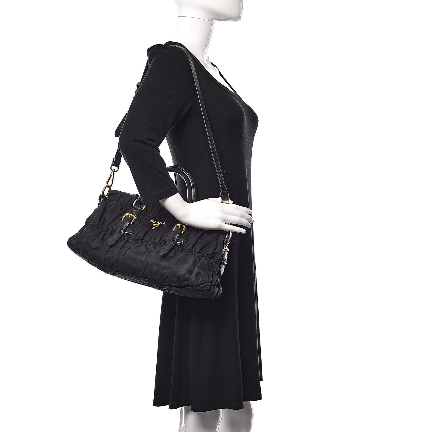 Tessuto Nylon Gaufre Shopping Satchel Black