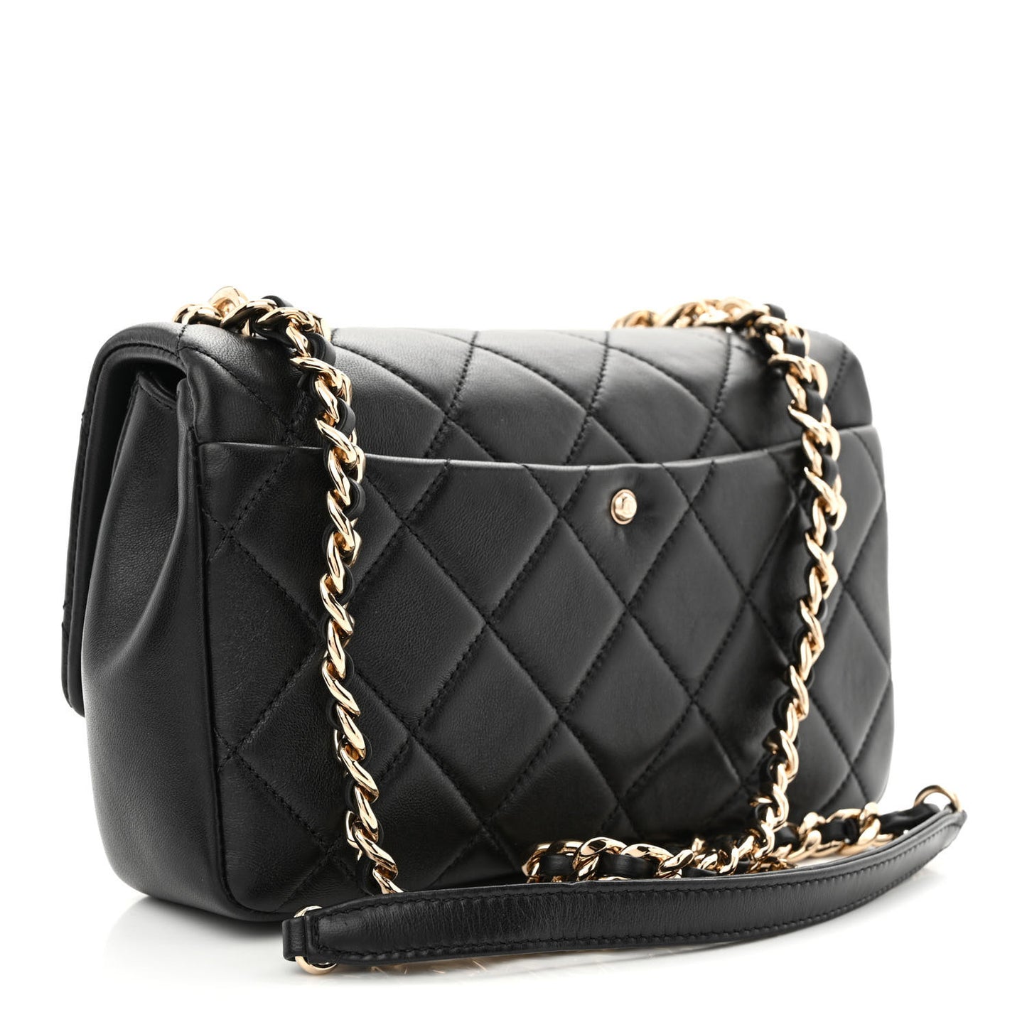 Lambskin Quilted Resin Bi-Color Chain Flap Bag Black