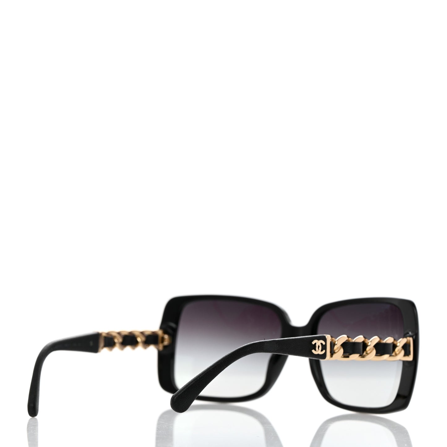 Acetate Metal Polarized Chain Square Sunglasses 5305 Black