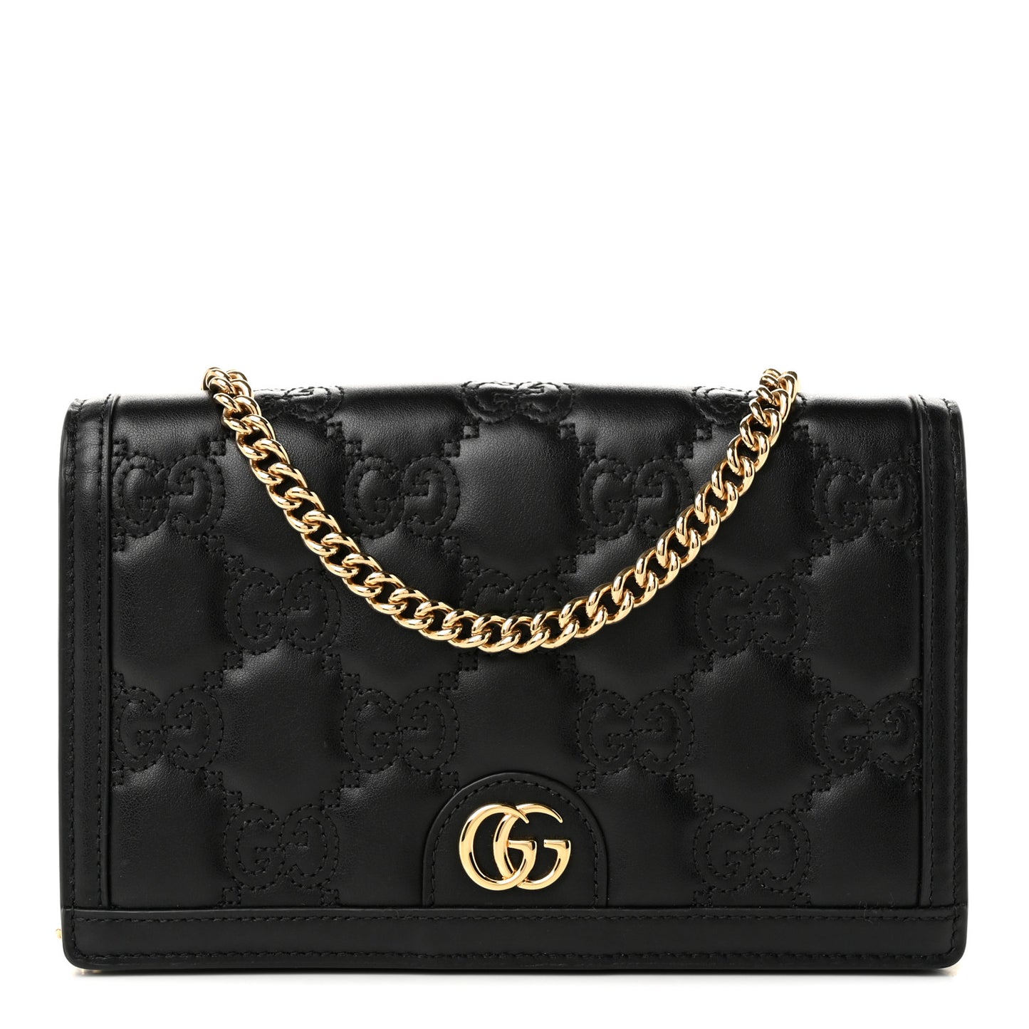 Calfskin GG Matelasse Chain Wallet Black