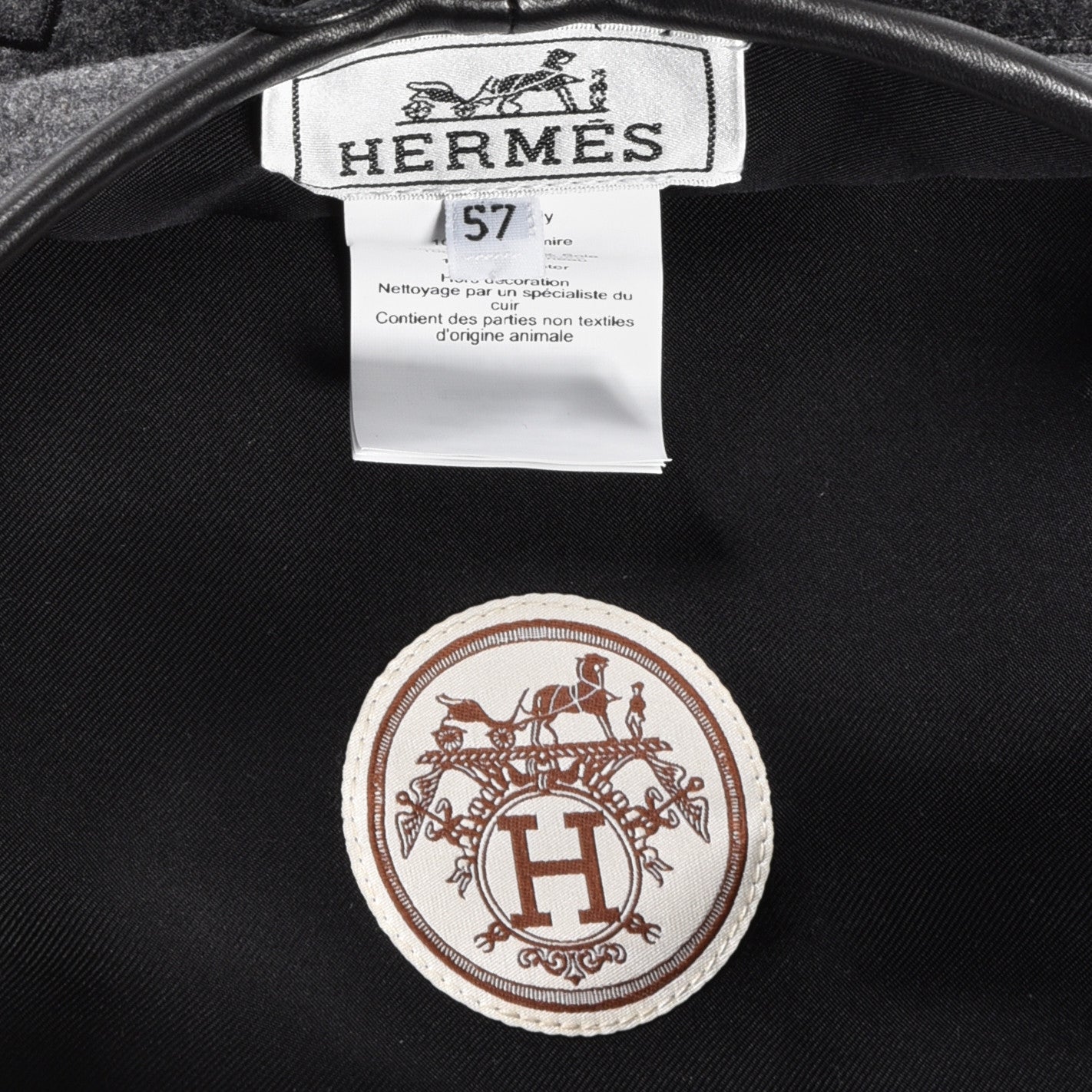 Hermes Cashmere Lambskin Saint-Honore Charms Beret 57 Charbon 5 of 7
