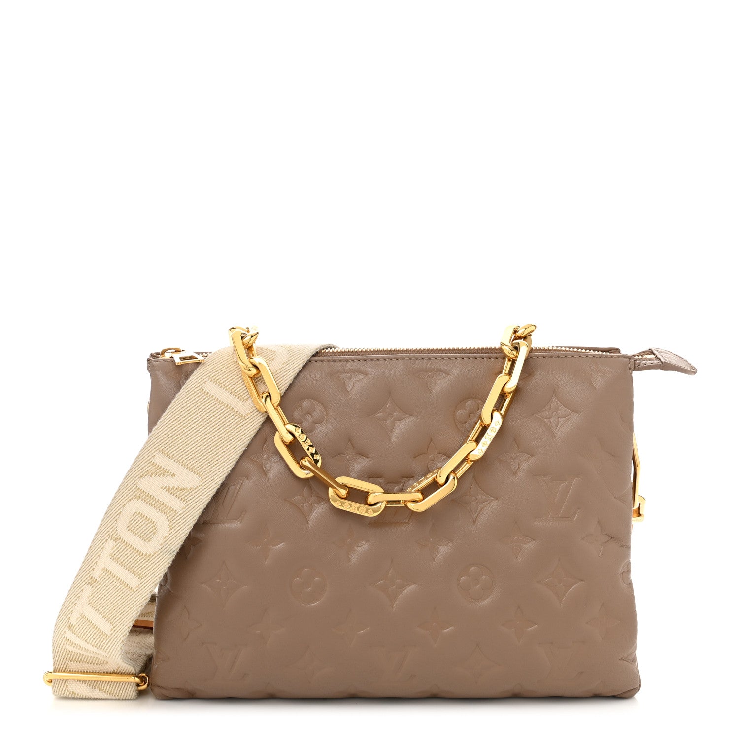 Louis Vuitton Lambskin Embossed Monogram Coussin PM Taupe 1 of 10