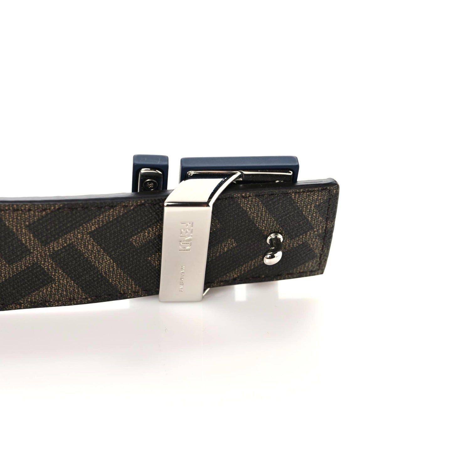 Cuoio Romano Glazed Fabric Enamel FF 1974 FF Buckle Reversible Belt 85 34 Blue Notte Tobacco Moro