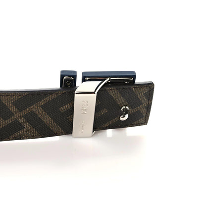 Fendi Cuoio Romano Glazed Fabric Enamel FF 1974 FF Buckle Reversible Belt 85 34 Blue Notte Tobacco Moro 4 of 5