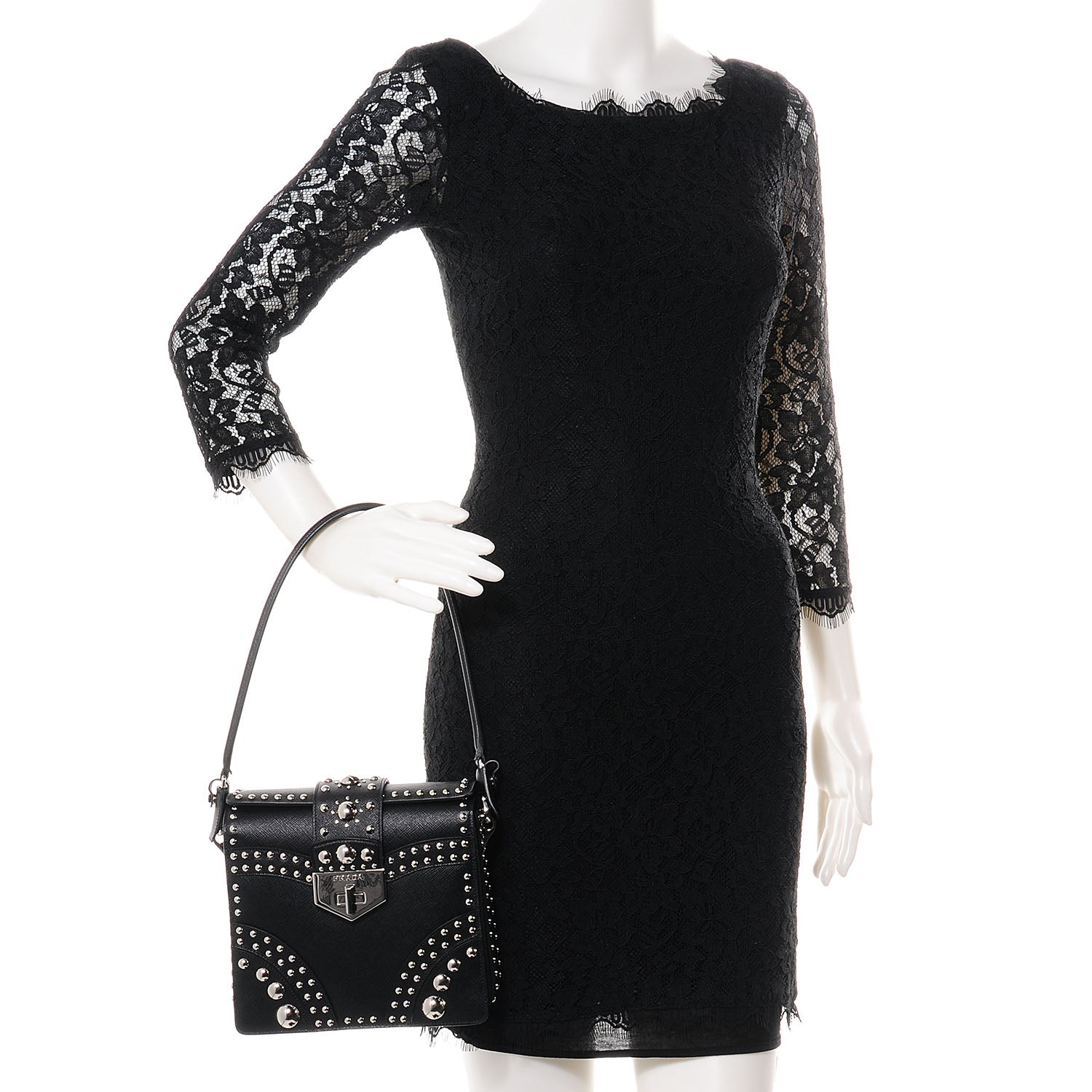 Prada Saffiano Sound Studded Hobo Black 2 of 10