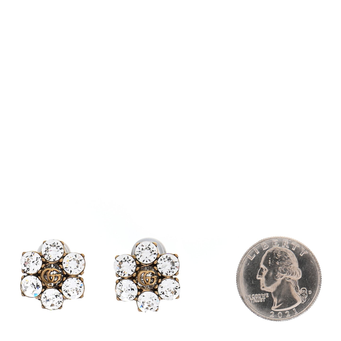 Metal Crystal Double G Clip On Earrings Aged Gold