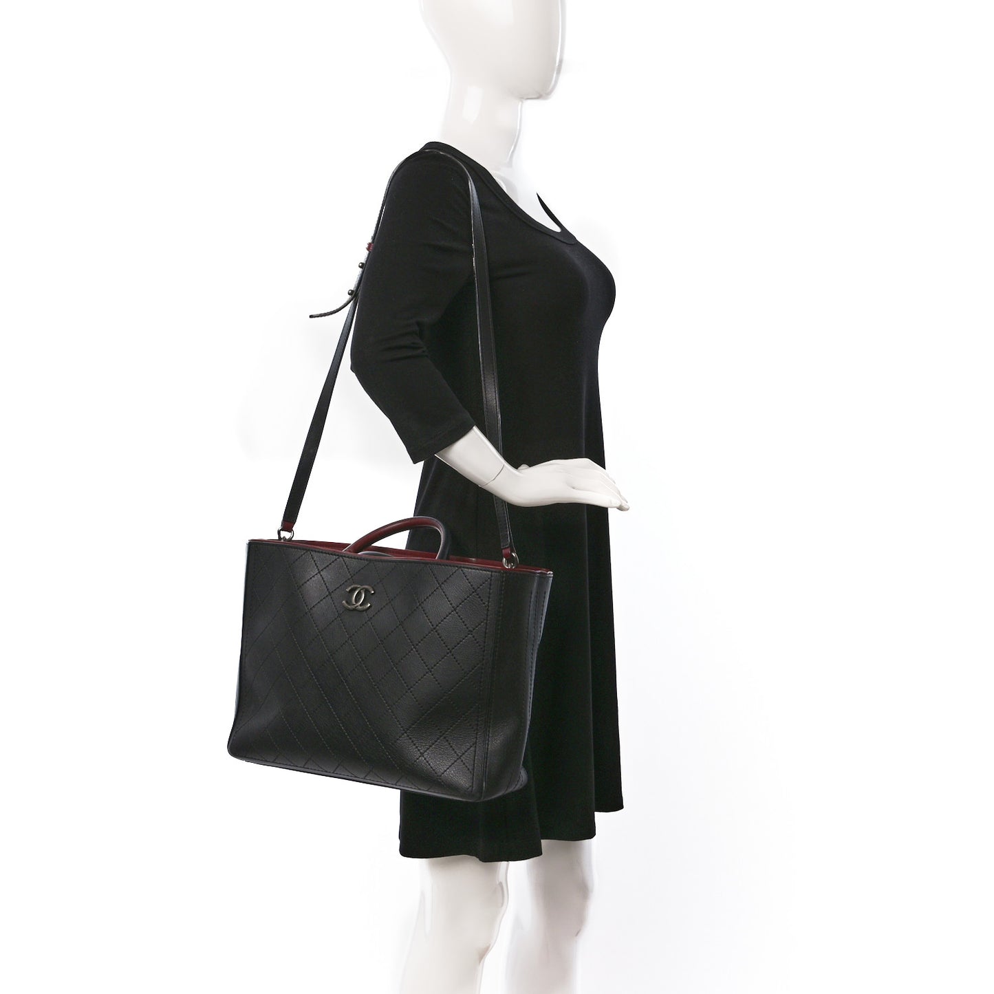 Bullskin Stitched Bi-Color Large Shopping Tote Black