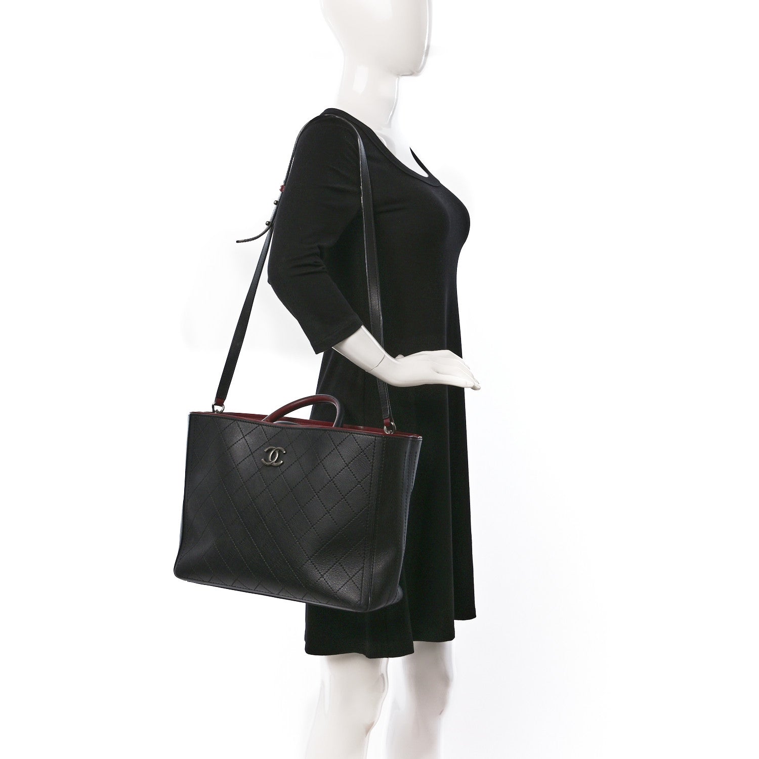 Chanel Bullskin Stitched Bi-Color Large Shopping Tote Black 2 of 14