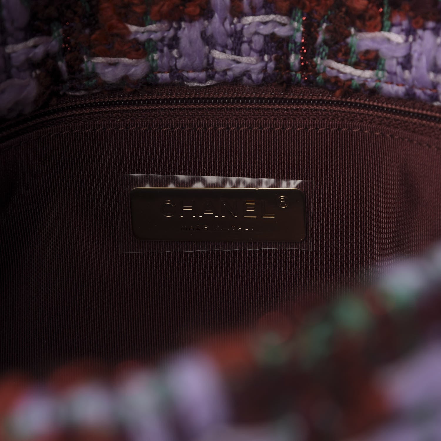 Chanel Tweed Quilted Large 19 Flap Red Purple Green 8 of 10
