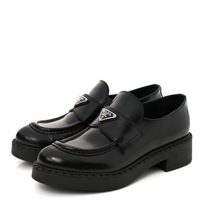 Prada Spazzolato Metal Triangle Logo 50mm Loafers 37.5 Black 3 of 9