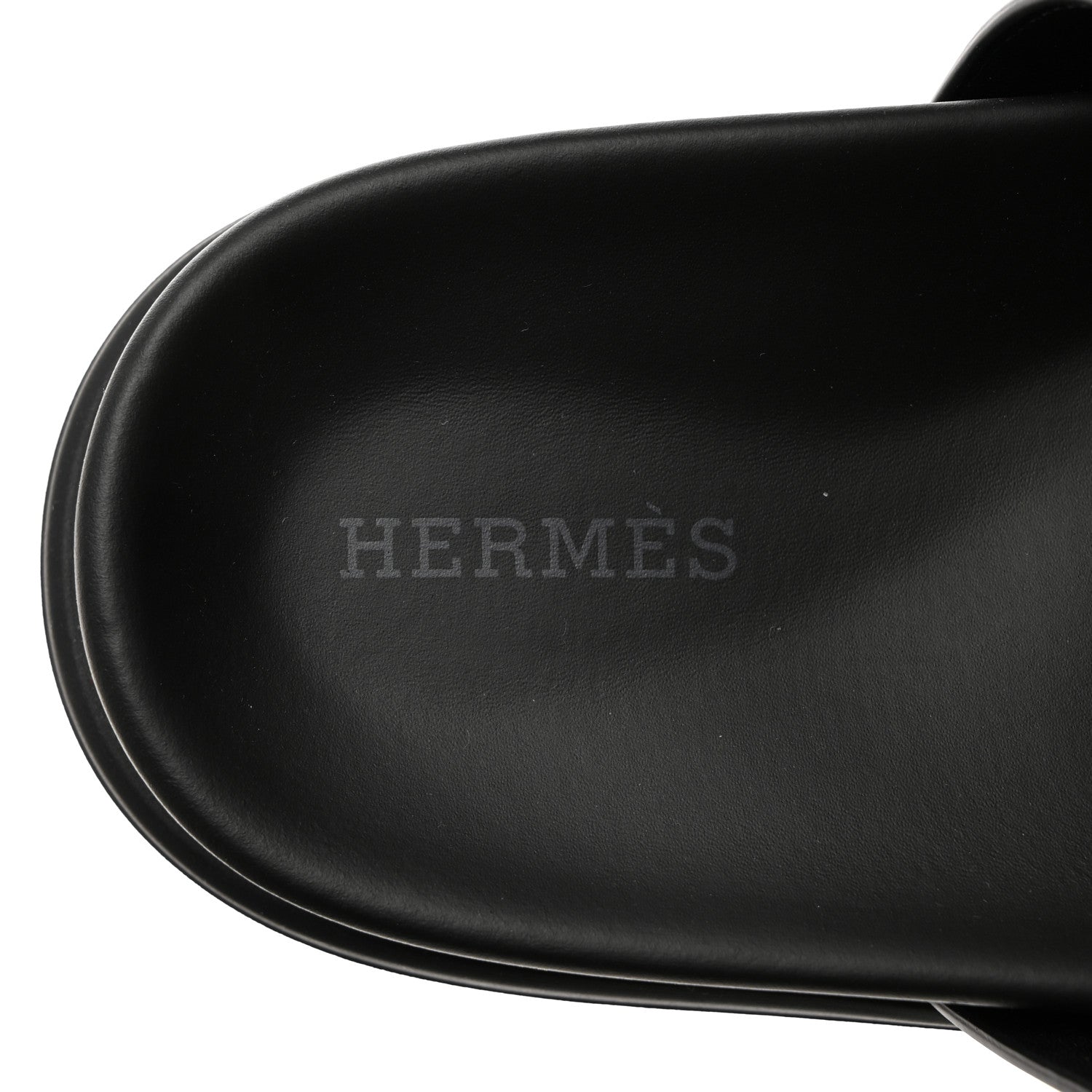 Hermes Calfskin Womens Chypre Sandals 37.5 Black 6 of 9