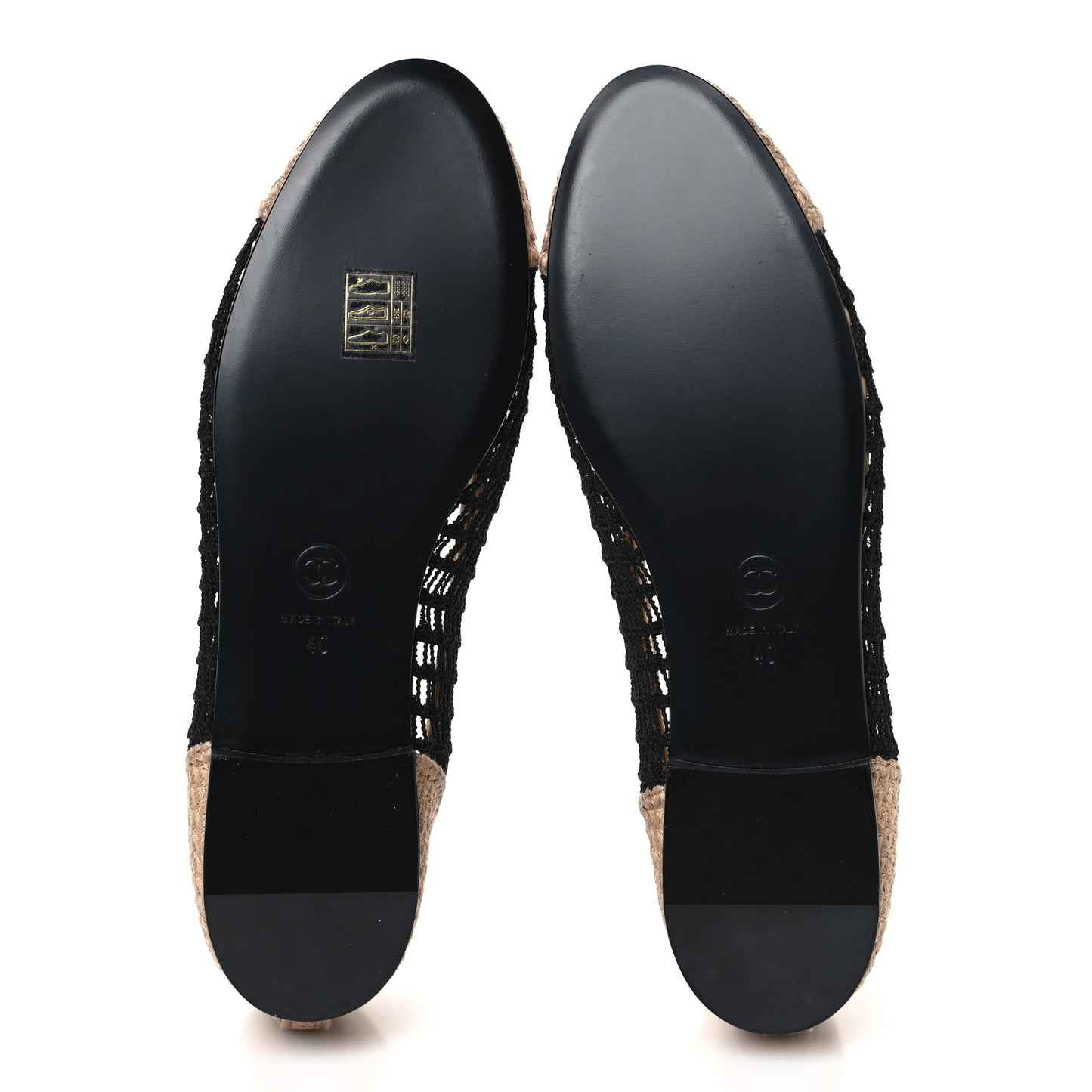 Raffia Cap Toe Ballerina Flats 40 Black Beige