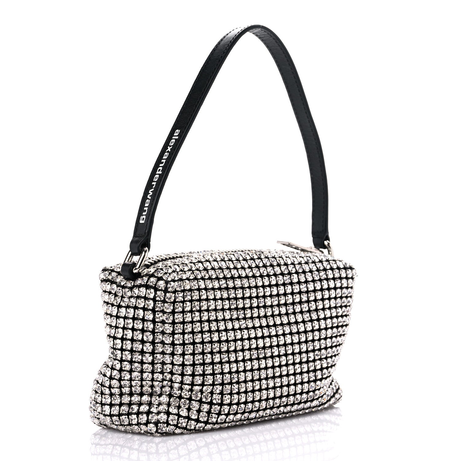 Alexander Wang Mesh Crystal Rhinestone Mini Heiress Pouch Black Silver 3 of 11