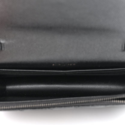 Saint Laurent Grain De Poudre Matelasse Chevron Monogram Monochrome Envelope Chain Wallet Black 5 of 10