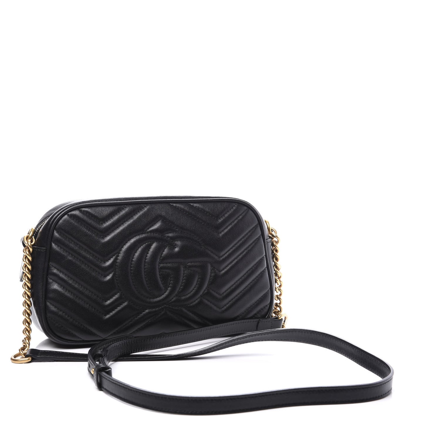 Calfskin Matelasse Small GG Marmont Chain Shoulder Bag Black