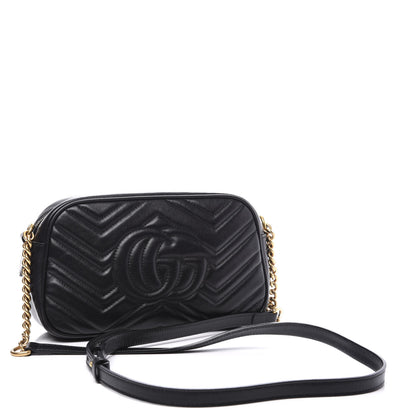 Gucci Calfskin Matelasse Small GG Marmont Chain Shoulder Bag Black 2 of 10