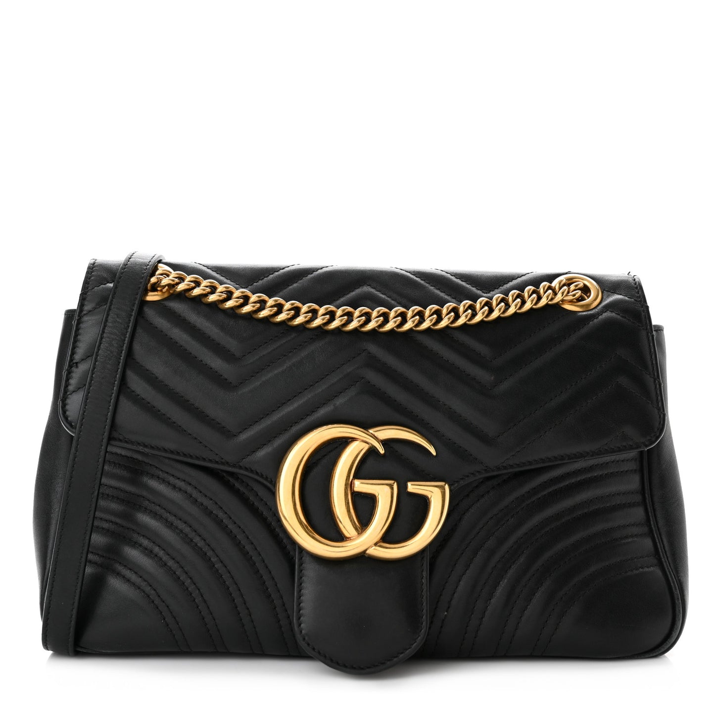 Calfskin Matelasse Medium GG Marmont Shoulder Bag Black