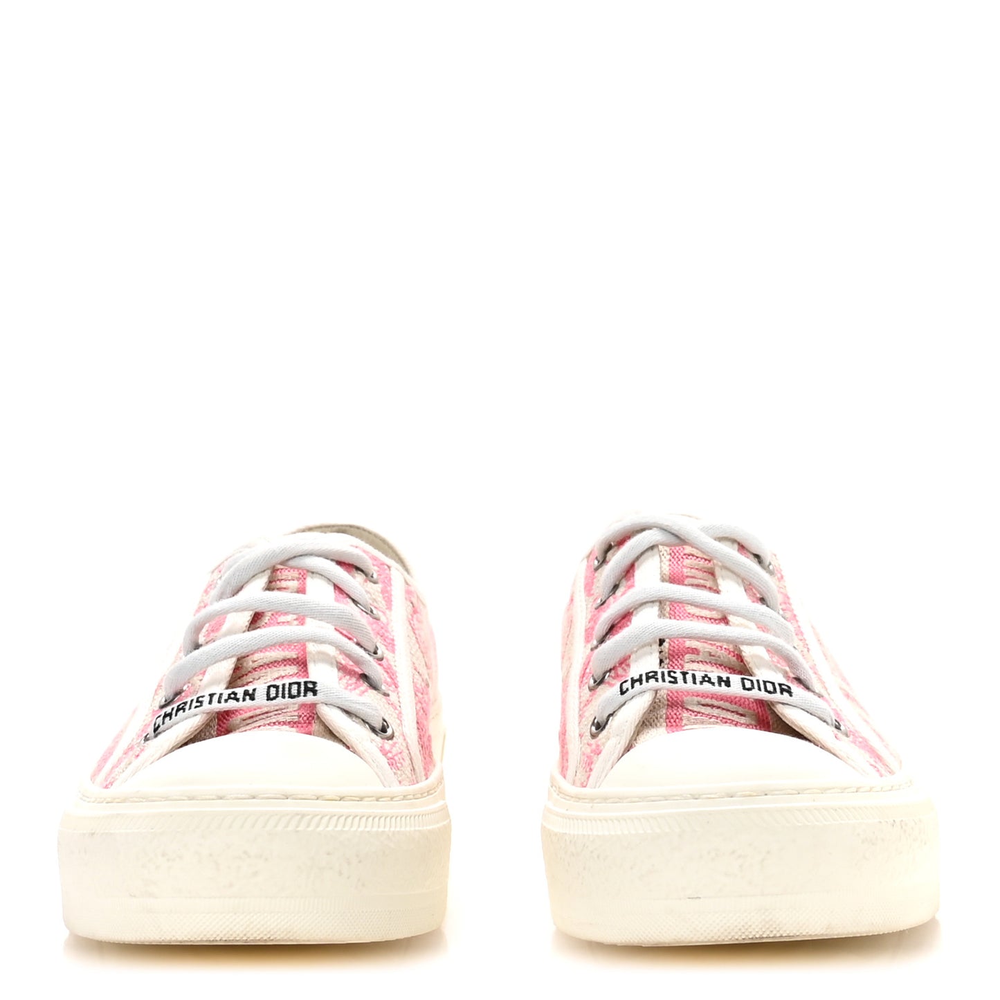 Canvas Toile De Jouy Embroidered Womens Walk'N'Dior Low Top Sneakers 37 Off-White Pink