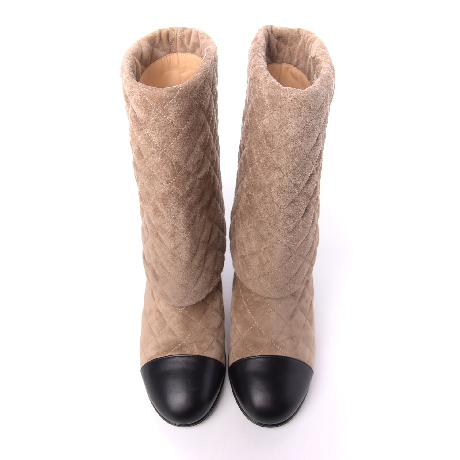 Chanel Suede Quilted Foldover CC Clover Short Boots 40 Beige Black 5 of 11