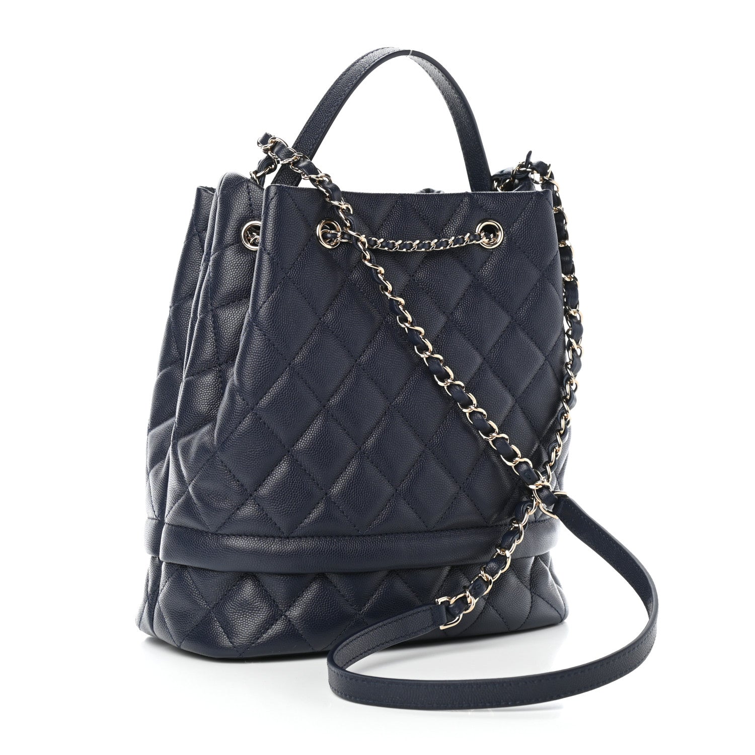 Chanel Caviar Quilted Rolled Up Bucket Drawstring Bag Navy 3 of 9
