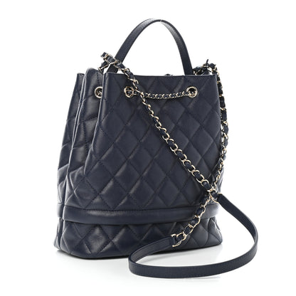 Chanel Caviar Quilted Rolled Up Bucket Drawstring Bag Navy 3 of 9