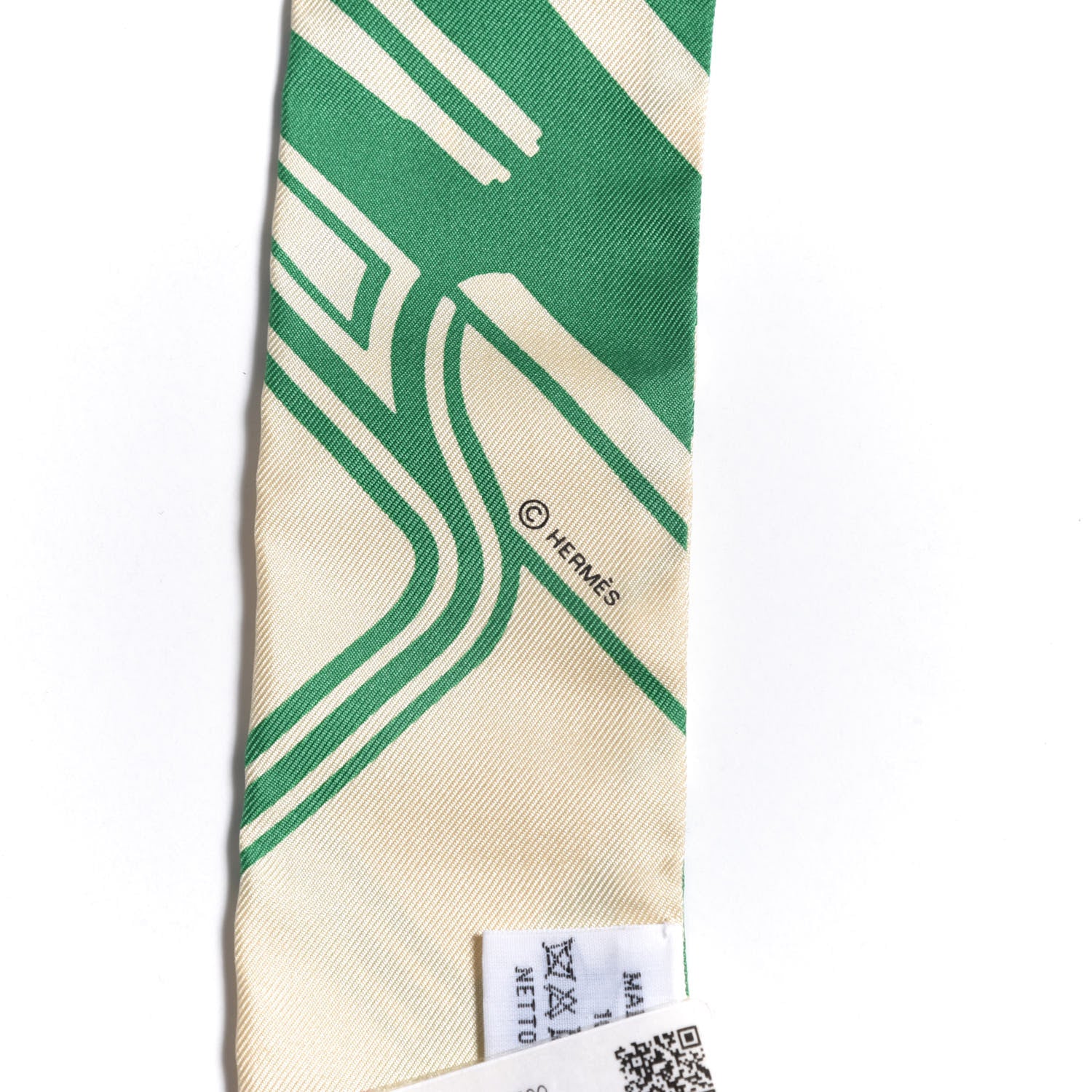 Hermes Silk Les Coupes Tattoo Twilly Emeraude Creme 3 of 4