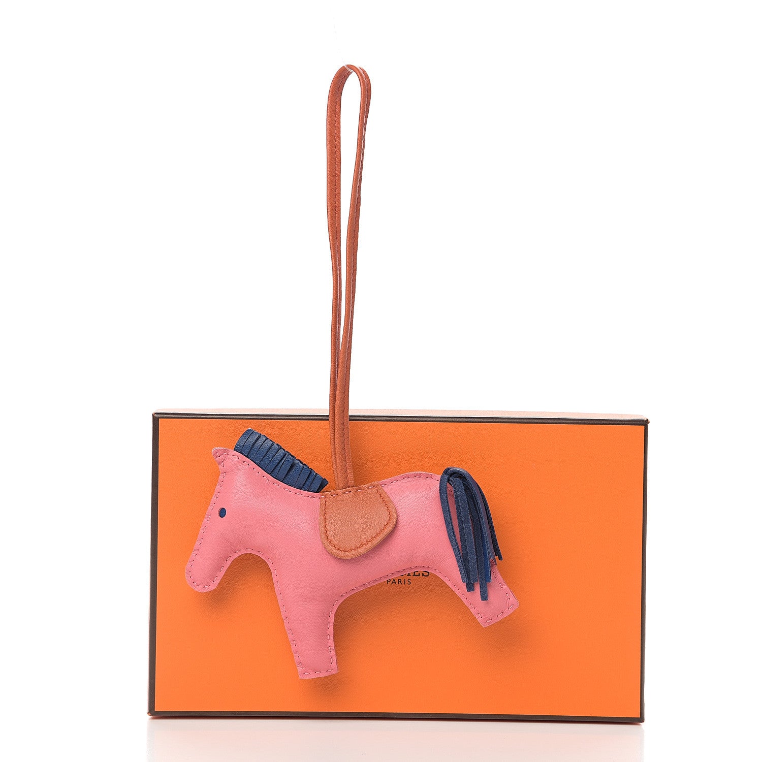 Hermes Milo Lambskin Grigri Rodeo Horse Bag Charm MM Rose Azalee Cornaline Bleu De Malte 4 of 4