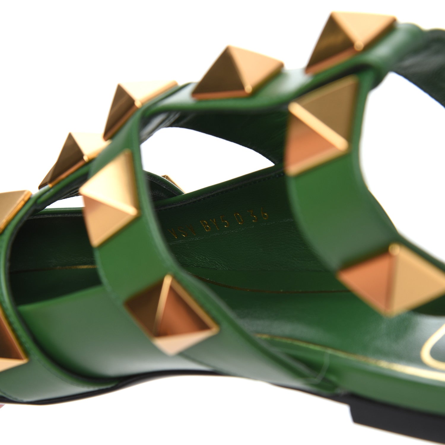 Valentino Garavani Calfskin Roman Stud Ankle Strap Flat Mules 36.5 Fern 8 of 12