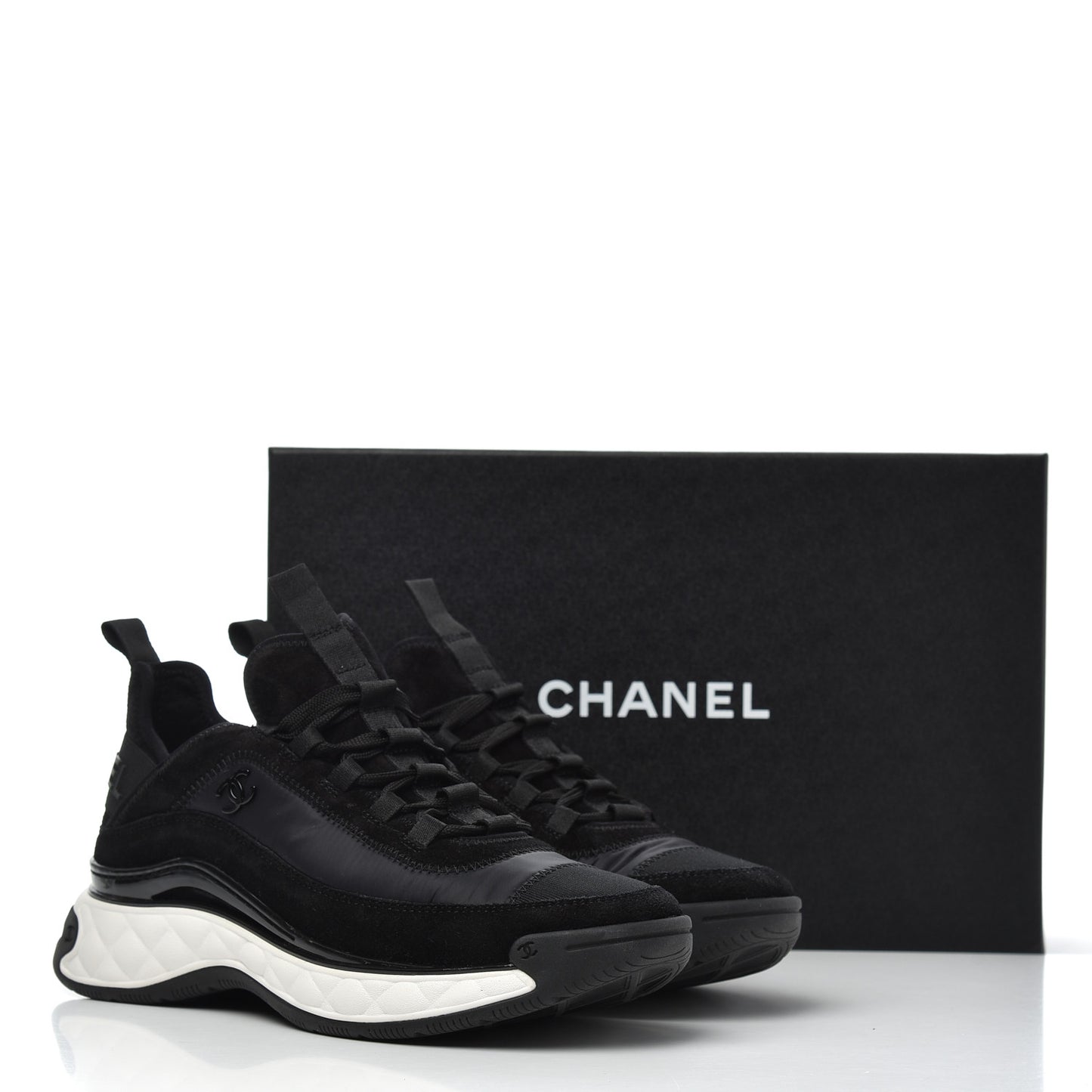 Velvet Calfskin Mixed Fibers CC Sneakers 39.5 Black