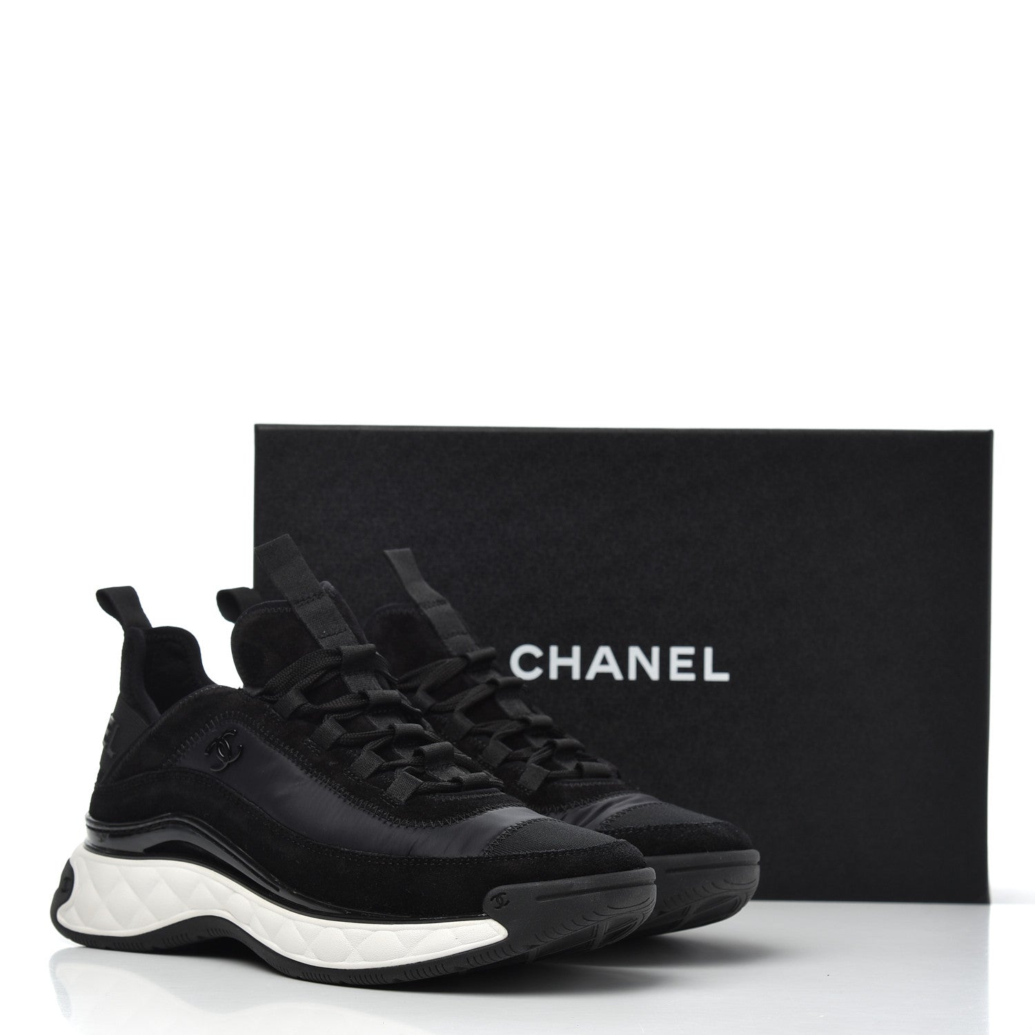Chanel Velvet Calfskin Mixed Fibers CC Sneakers 39.5 Black 9 of 9