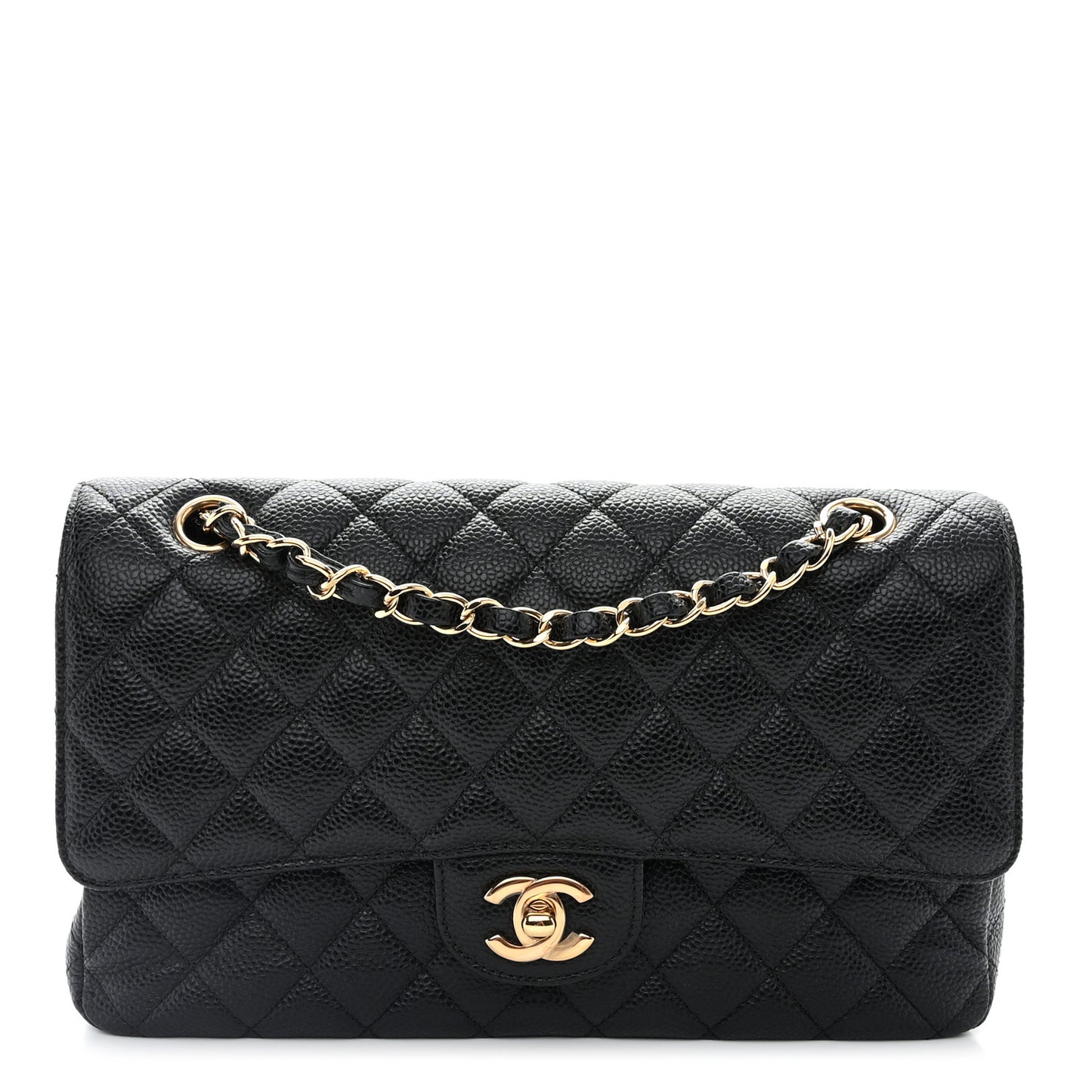 Caviar Quilted Medium Double Flap Black