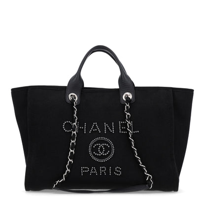 Chanel Canvas Pearl Medium Deauville Tote Black 1 of 10