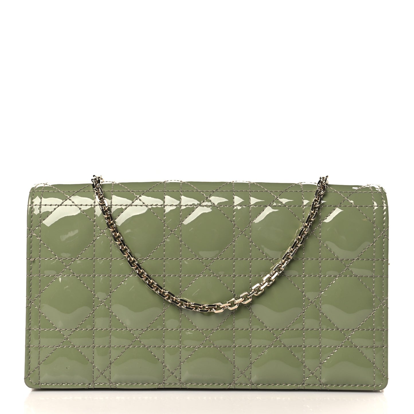 Patent Cannage Lady Dior Chain Wallet Dusty Jade