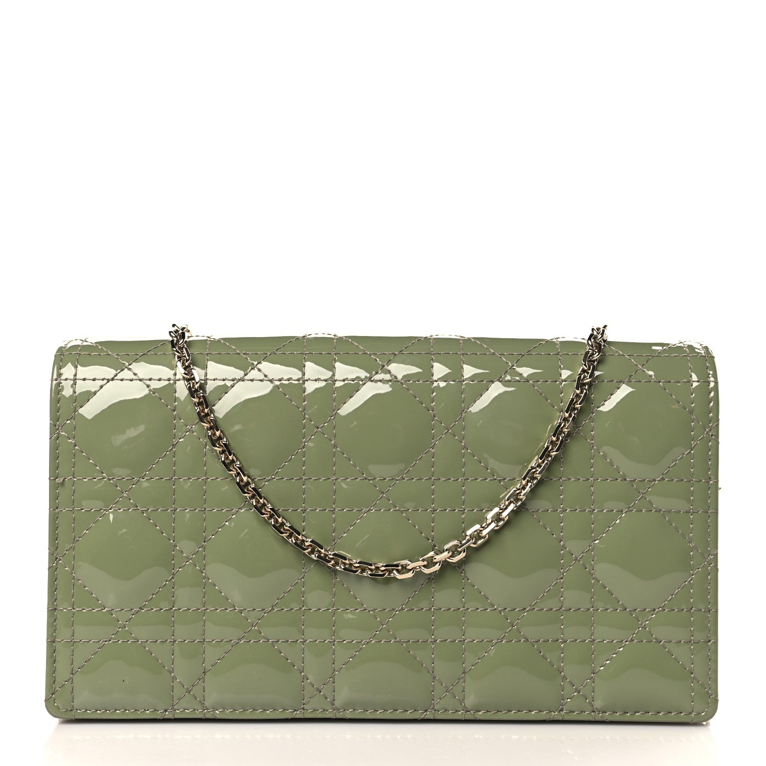 Christian Dior Patent Cannage Lady Dior Chain Wallet Dusty Jade 3 of 10