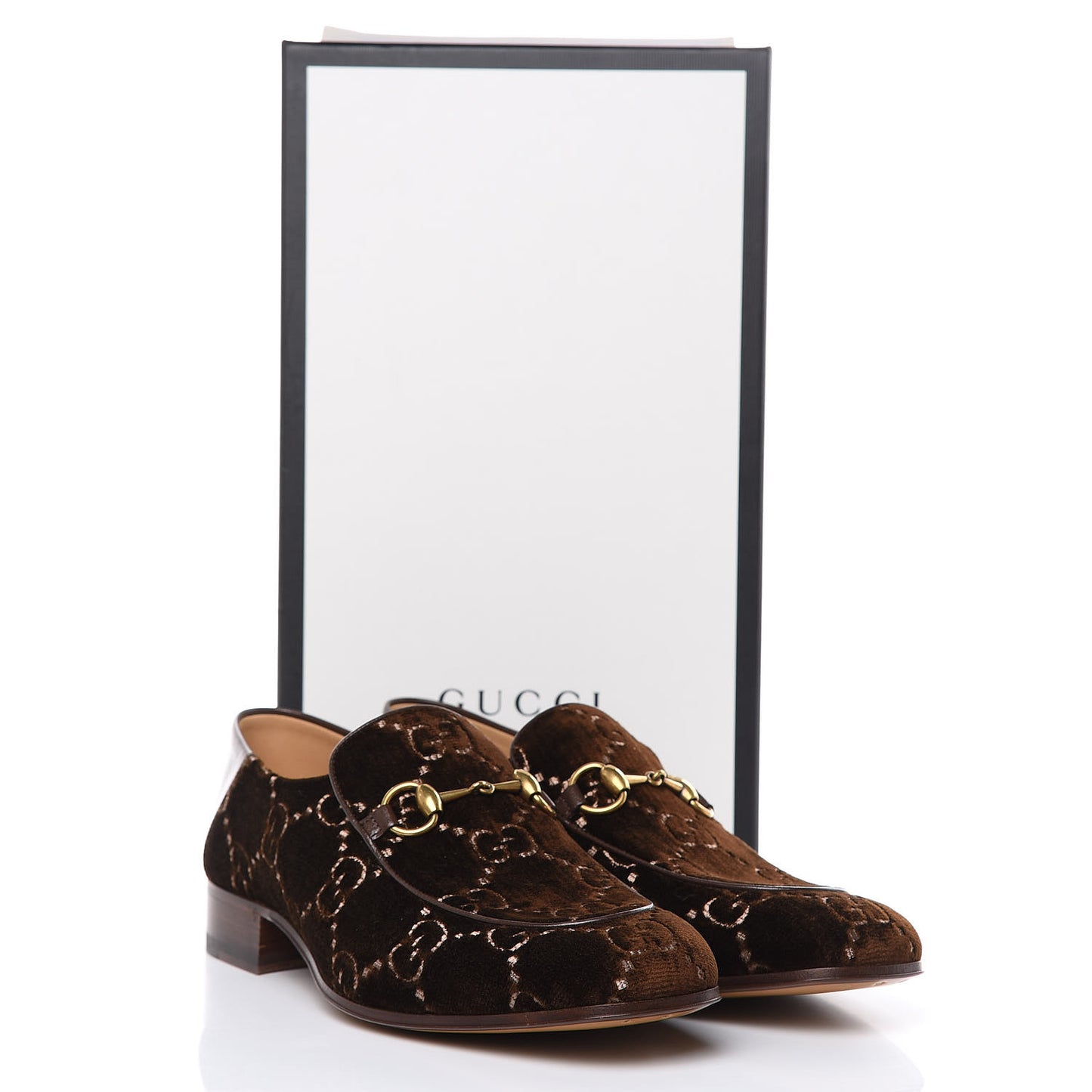 Velvet GG Monogram Goatskin Mens Horsebit Loafers 8.5 Brown Vintage Cocoa