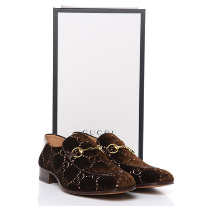 Gucci Velvet GG Monogram Goatskin Mens Horsebit Loafers 8.5 Brown Vintage Cocoa 9 of 10