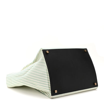 Celine Cotton Canvas Striped Medium Phantom Luggage White Green 4 of 11