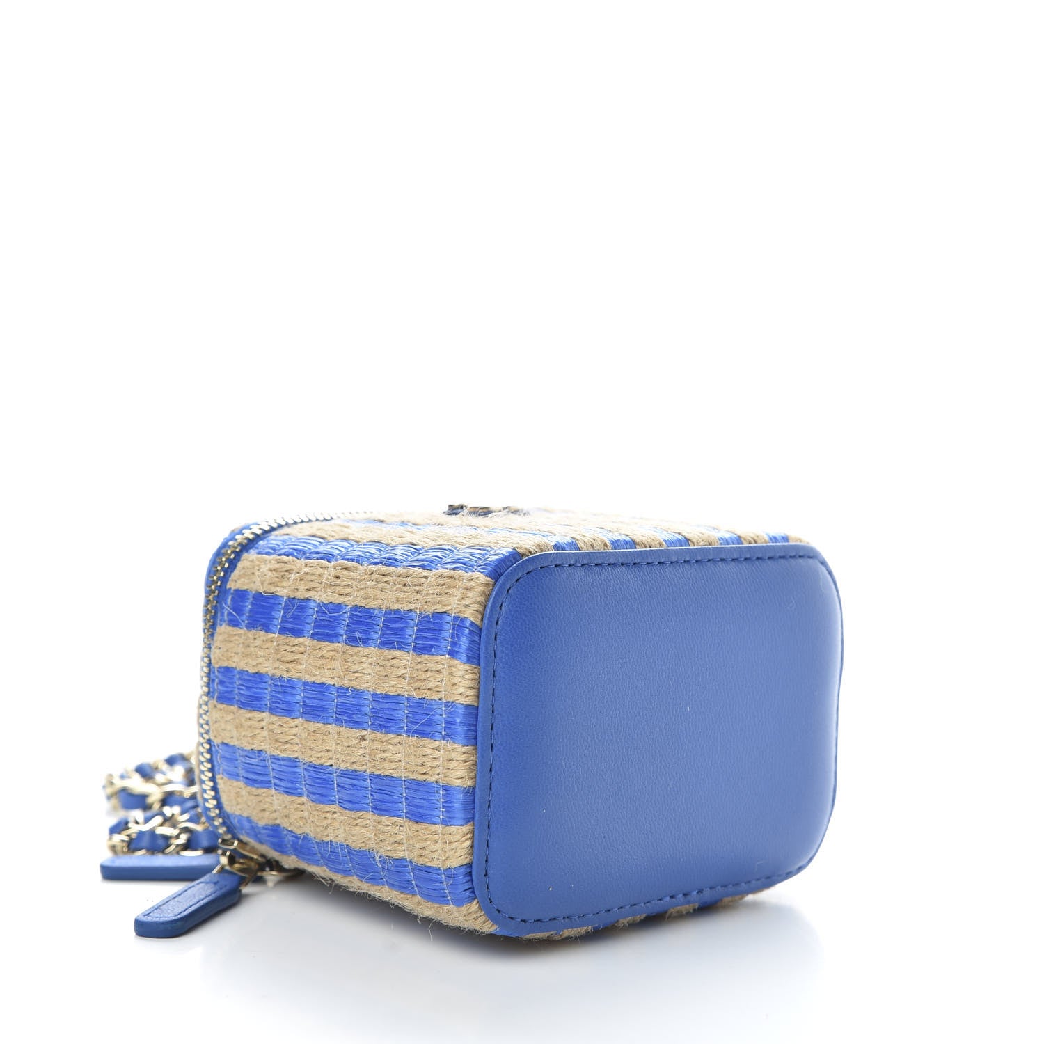 Chanel Raffia Jute Striped Mini Vanity Case With Chain Blue Beige 4 of 11