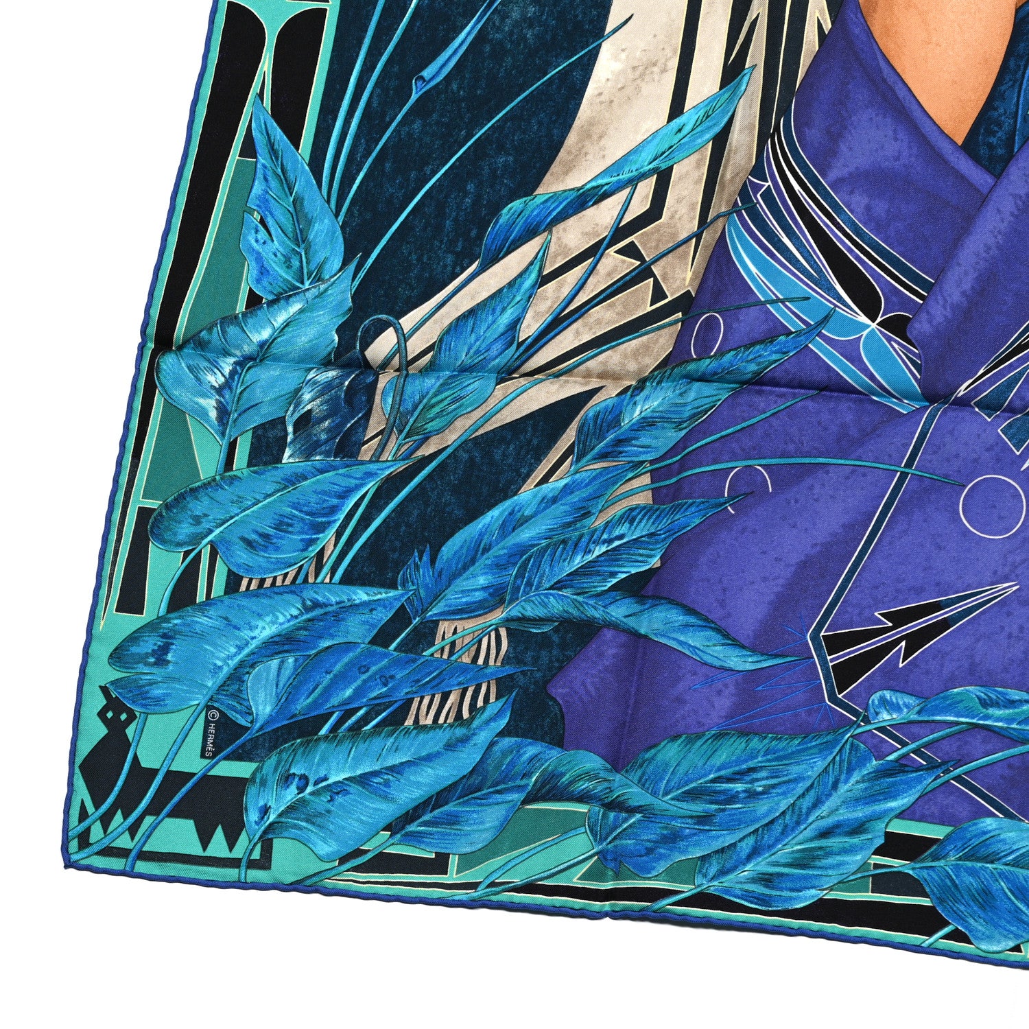 Hermes Silk Wako Ni Scarf 90 Blue Multicolor 4 of 5